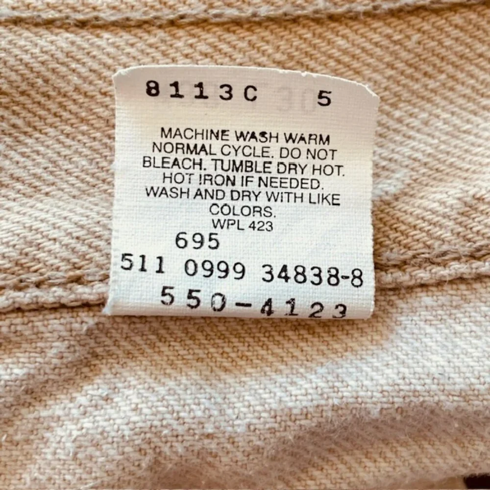 Levi's Vintage 90's Relaxed Fit 550 Made in USA Cotton Khaki Light Tan 36 38